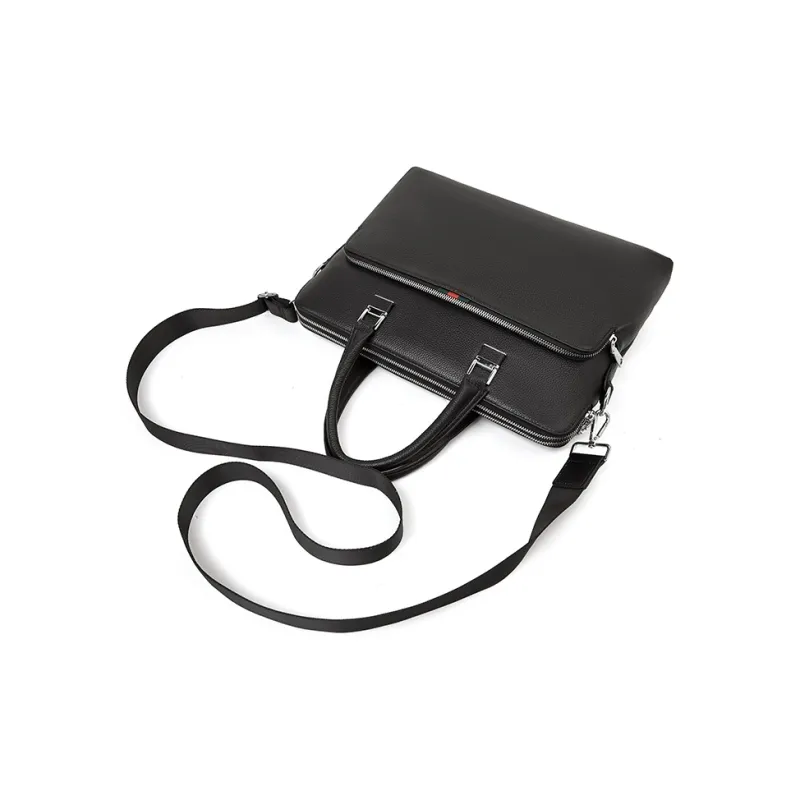 Old Man's Head Top Grain Cow Leather Briefcase Men's Black-5