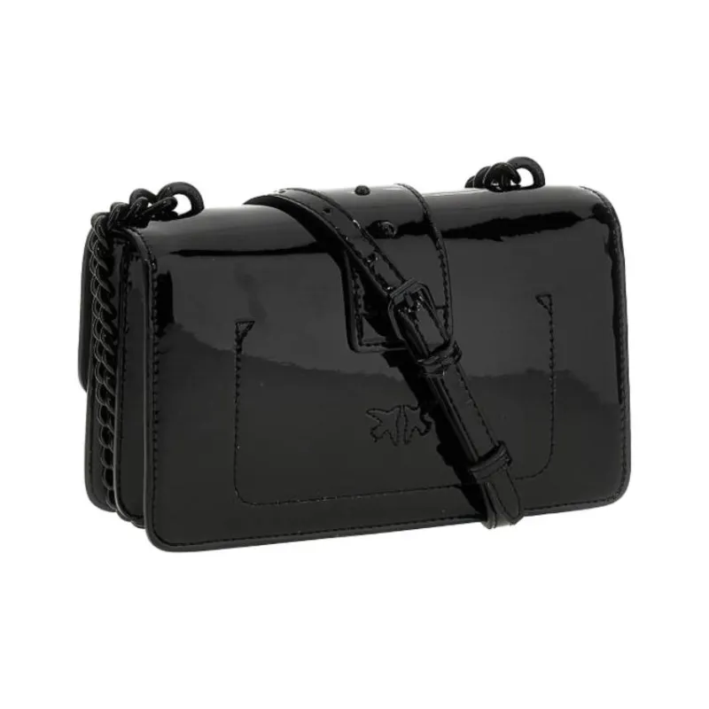 PINKO Leather Shoulder Bag, Crossbody Bag Mini Women's Black-1