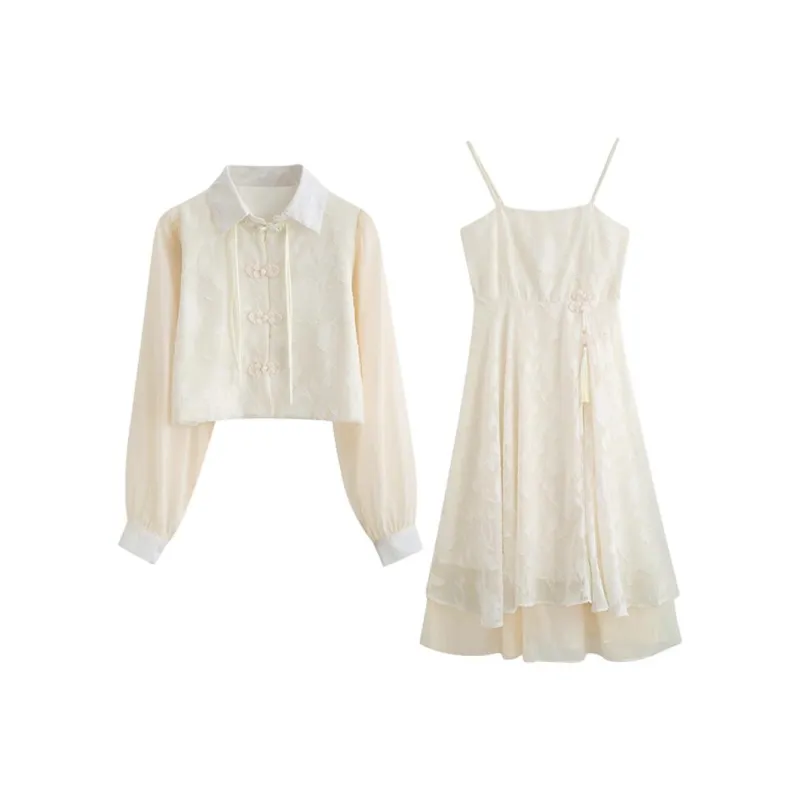Dior Beauty Two Piece Skirt Sets Women's Top+Slip Dress-0