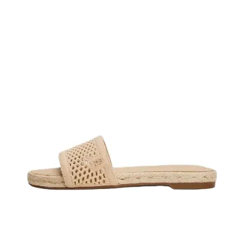 Tommy Hilfiger TH Monogram Rubber Sole Abrasion Resistant Slide Slippers Women's Beige