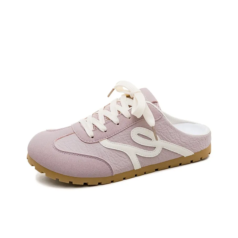 HUANQIU Leather Patchwork Odor Resistant Slip Resistant Closed Toe Slippers Women's Purple-1