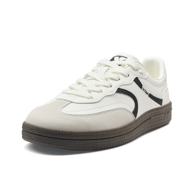 XTEP German Army Trainers Thin Sole T Trainers Lightweight Coverage Low Top Skateboard Shoes Women's White Gray Black-1