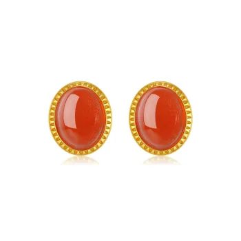 ZXIN JEWELRY South Red Agate Stud Earrings Women's
