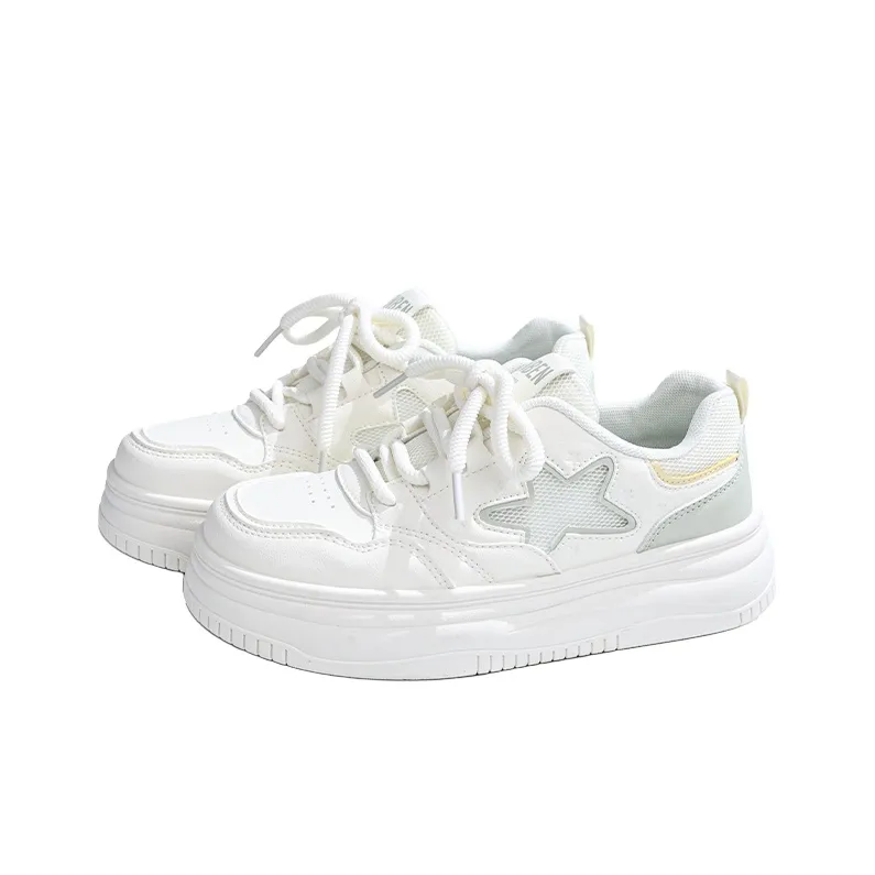 RENBEN Slip Resistant, Lightweight, And Breathable Low Top Skateboard Shoes Women's Beige Green-2
