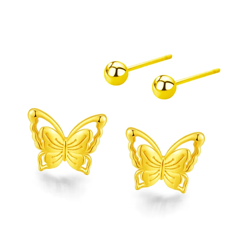 Central Fashion 925 Sterling Silver Stud Earrings Women's Gold-5