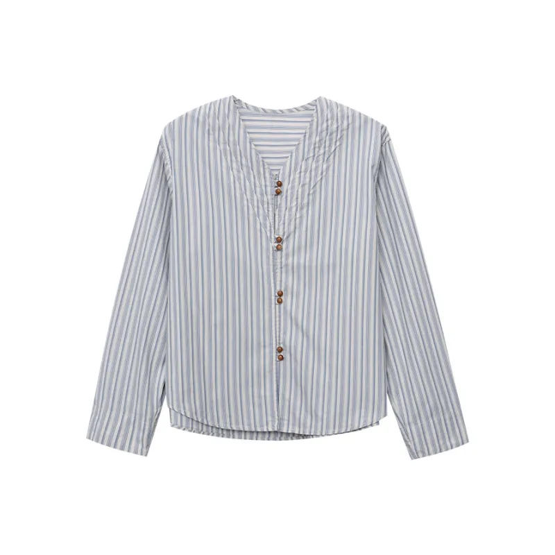 CHARM PICK Shirts Women's Blue Stripes Pattern-0