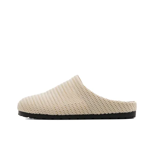 HUANQIU Rubber Sole Cut Out Woven Quiet, Odor Resistant, Slip Resistant Closed Toe Slippers Women's Beige