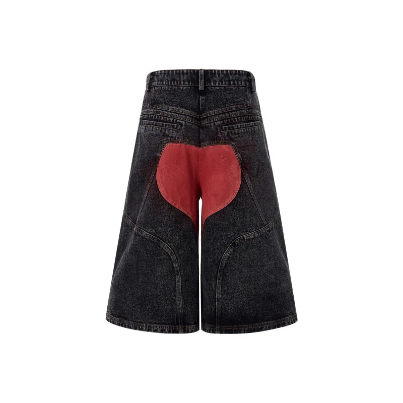 START EXCEED END Denim Shorts Unisex Black Red Pants-5