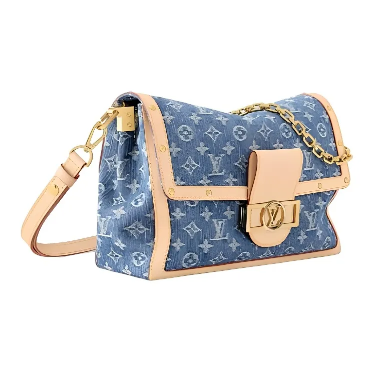 LOUIS VUITTON Dauphine Monogram Denim Fabric Shoulder Bag Tubas Women's Blue-1