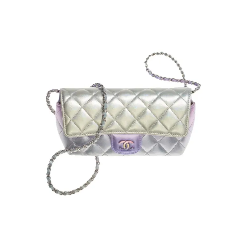 CHANEL Flap Eyeglass Pouch, Glass Storage Box, Crossbody Bag Women's Iridescent Macaron Color-0