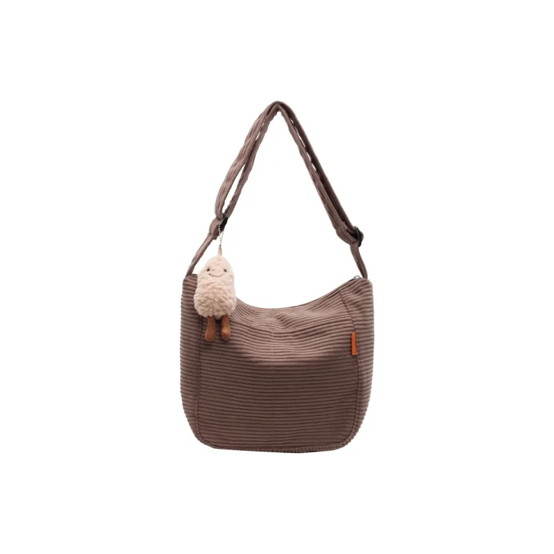 BUBM Corduroy Shoulder Bag Women's Black/White/Coffee-12
