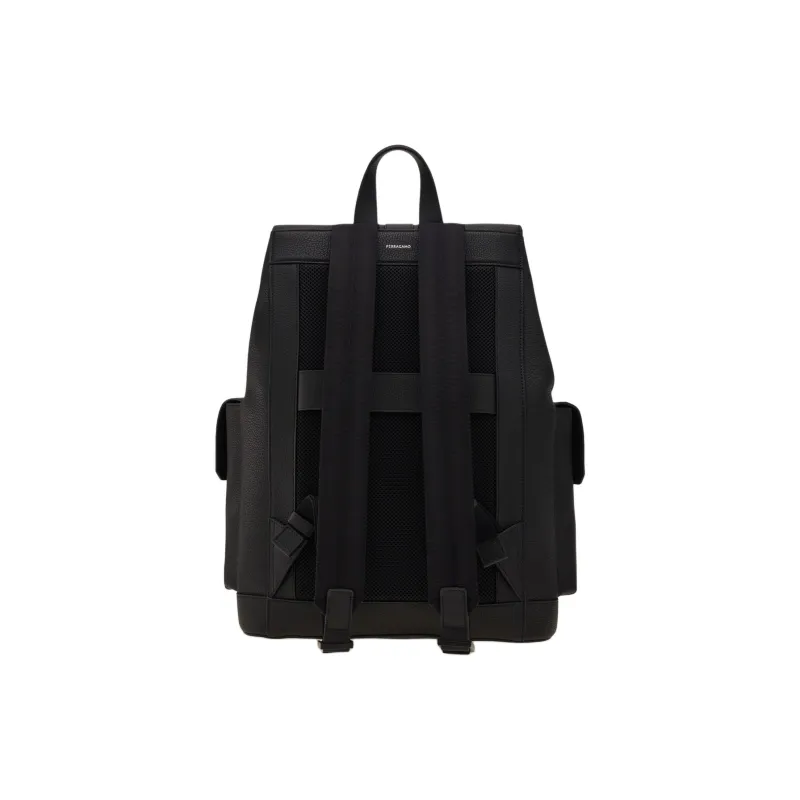 FERRAGAMO GANCINI Hammered Texture Calfskin Backpack Men's Black-1