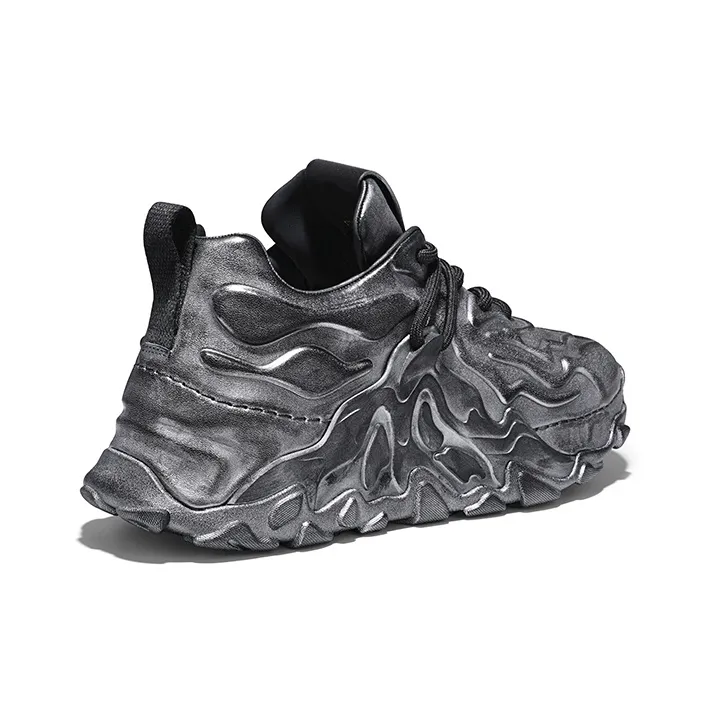 SALAXI Low Top Chunky Sneakers Men's Polished Black-3