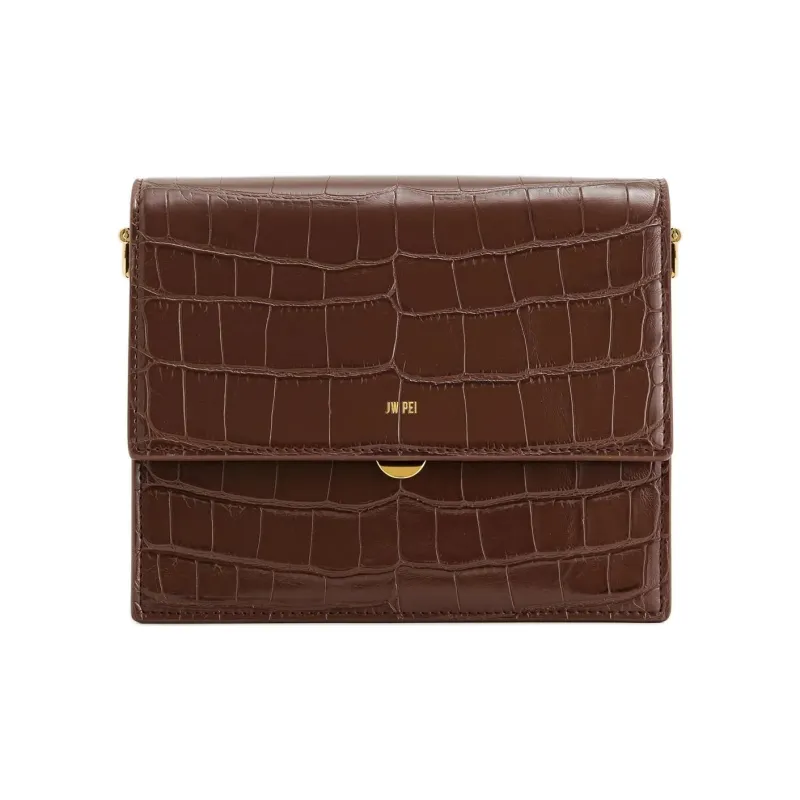 JW PEI Crocodile Pattern Vegan Leather Crossbody Bag, Shoulder Bag Mini Women's Brown-0