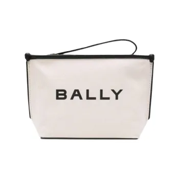 BALLY Fabric Handbag Clutch Women's Beige & Black