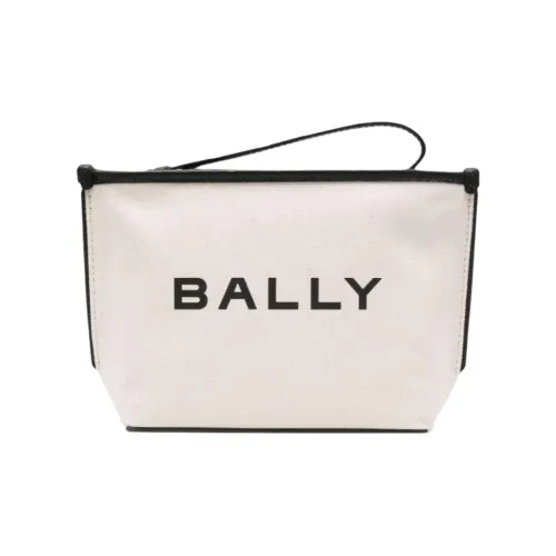 BALLY Fabric Handbag Clutch Women's Beige & Black