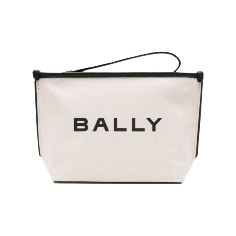 BALLY Fabric Handbag Clutch Women's Beige & Black-0