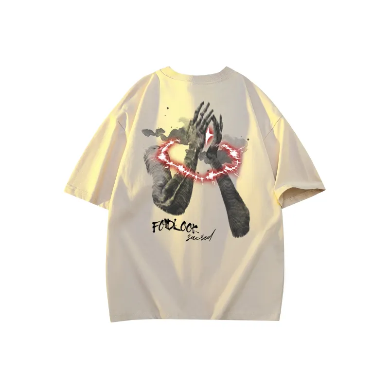 FONDLOOK T Shirts Unisex Light Beige Apricot-0