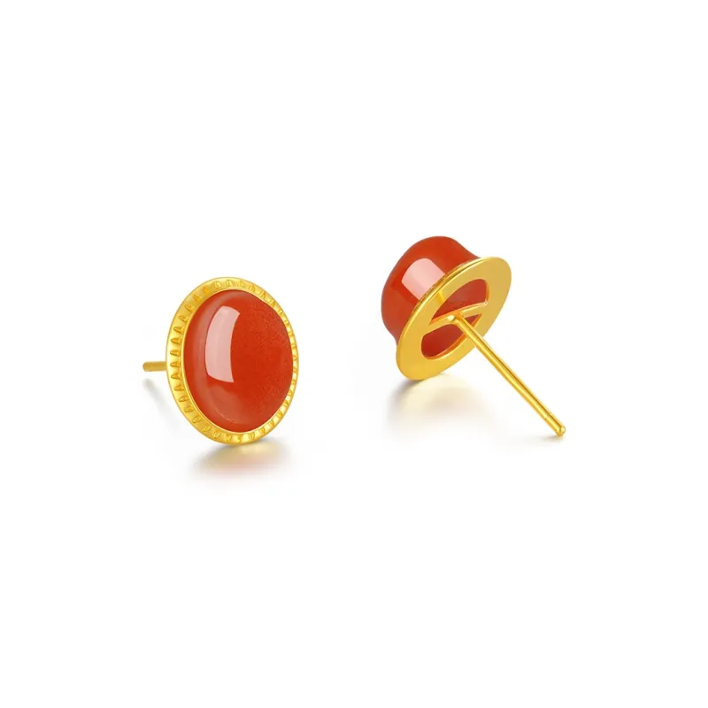 ZXIN JEWELRY South Red Agate Stud Earrings Women's-1