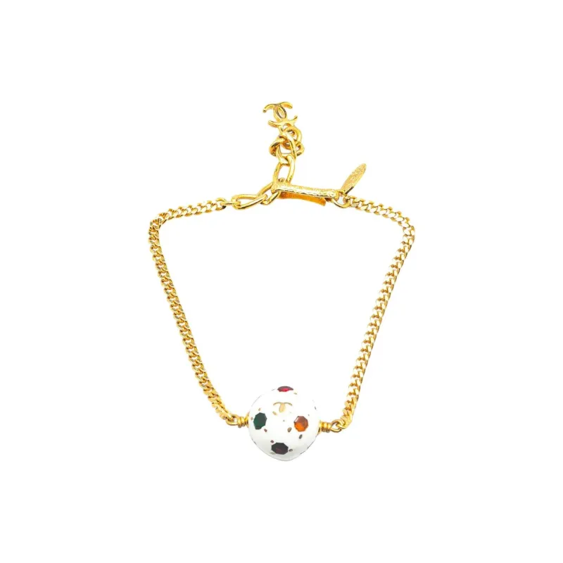 CHANEL 1998 Gold Plated Soccer Ball Charm Bracelet Costume Bracelet-0