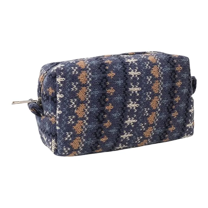QEEDNS Knitted Fabric Christmas Red Large Capacity Makeup Bags-2