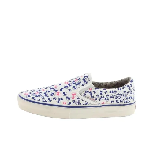 Vans CLASSIC SLIP ON Anti Slip Wear Resistant Low Top Skateboard Shoes Unisex White Blue Pink