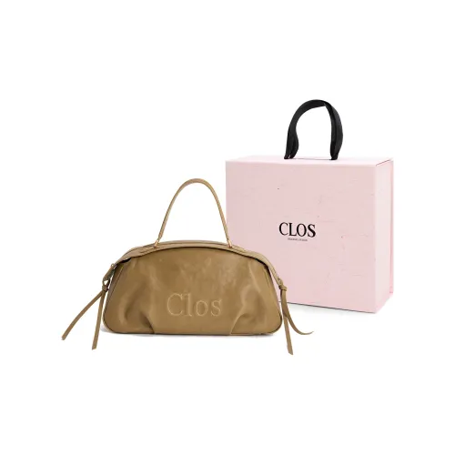 Clos Vegetable Tanned Cow Leather Handbag Large Size Women's Green/Apricot/Black