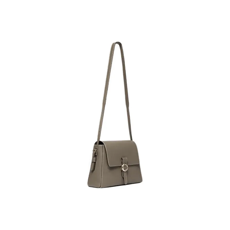 ZESH Litchi Grain Calfskin Shoulder Bag, Crossbody Bag Medium Size Women's Elephant Gray-1
