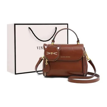 VINEY Cow Leather Handbag, Shoulder Bag, Crossbody Bag Regular Women's Coffee