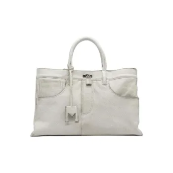 MEDEA Leather Tote Bag, Shopping Bag, Handbag Women's White