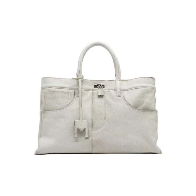 MEDEA Leather Tote Bag, Shopping Bag, Handbag Women's White-0