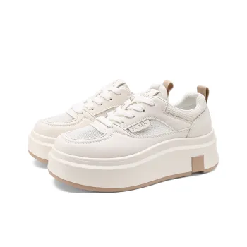 FOXER Abrasion Resistant Height Increasing Low Top Skateboard Shoes Women's Beige