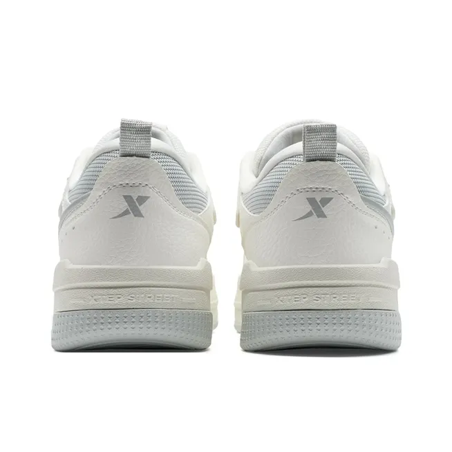 XTEP Reverse Abrasion Resistant Lightweight Height Increasing Low Top Skateboard Shoes Women's Sail White Phantom Gray-4