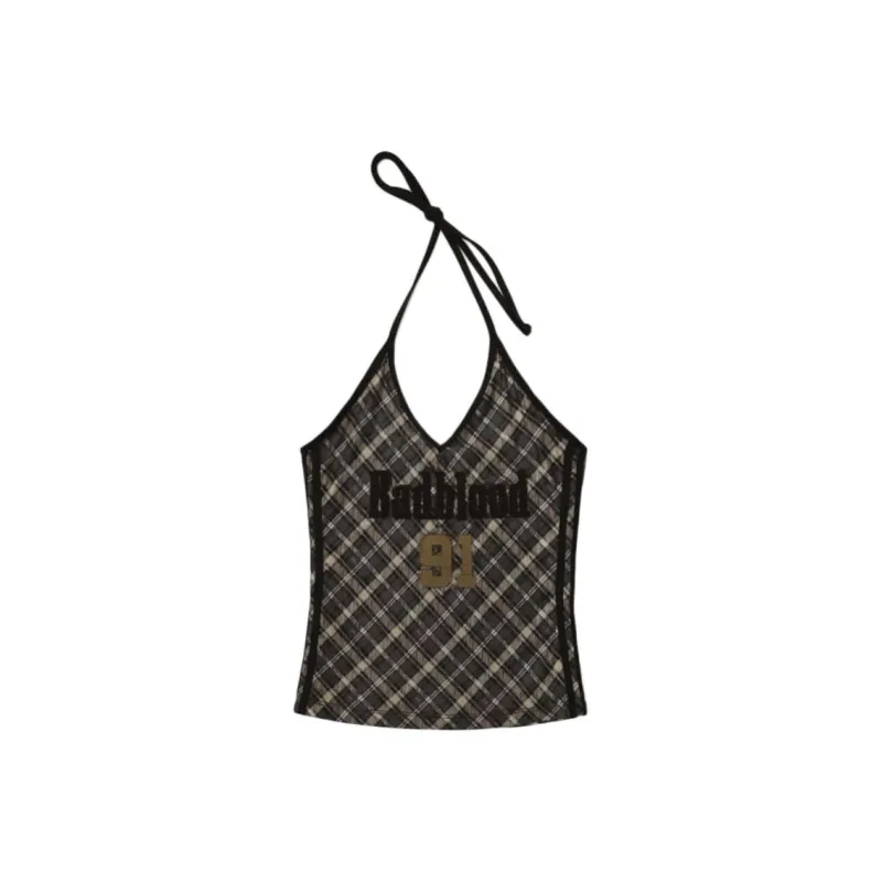 Badblood Tank Tops Women's Brown Plaid-0