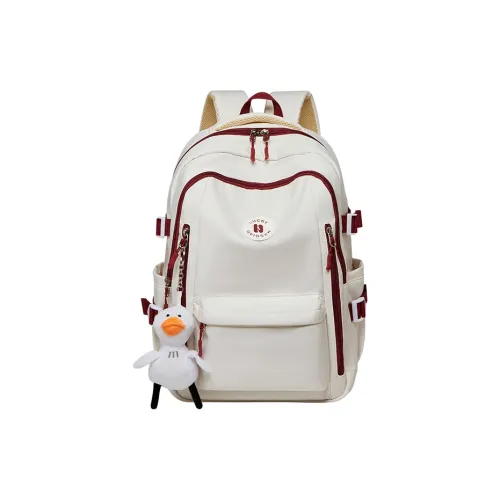 Narandu Fabric With Synthetic Leather Backpack Tubas Women's Ecru & Red