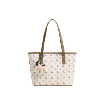 PESASRIE PU Tote Bag, Shopping Bag, Shoulder Bag Women's Ecru/Black