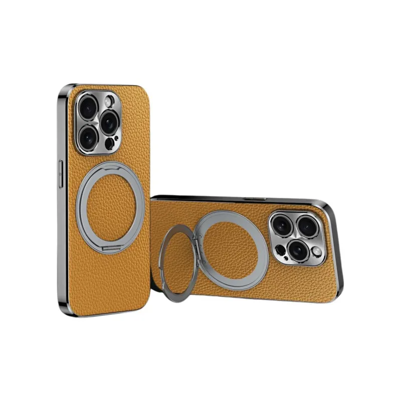 Record Star Leather Material Rotating Stand, Electroplated ToGo Phone Cases Compatibility IPhone16ProMa Business Formal-7