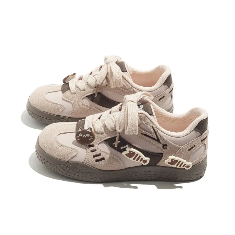MEAKKEA Coverage Abrasion Resistant Lightweight Low Top Skateboard Shoes Women's Pink Brown-1