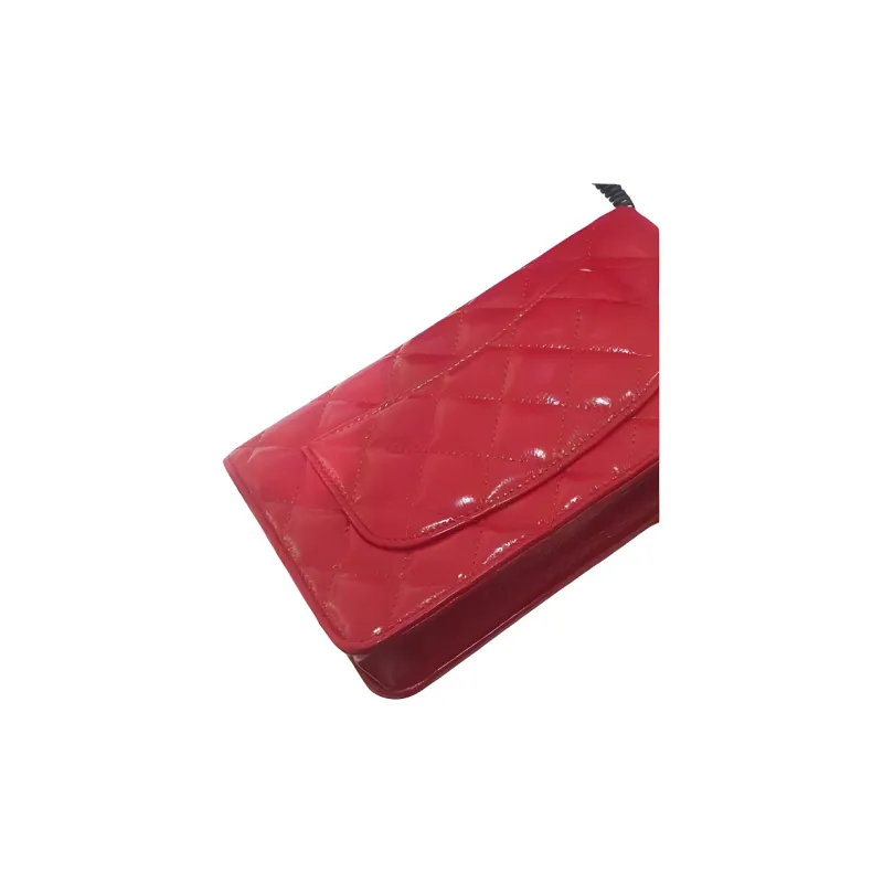 CHANEL Shiny Leather Shoulder Bag, Crossbody Bag Women's Red-3