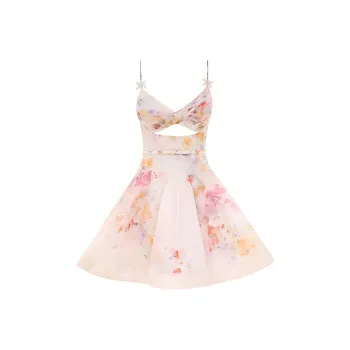 GUOZHEN Slip Dresses Women's Pink Floral
