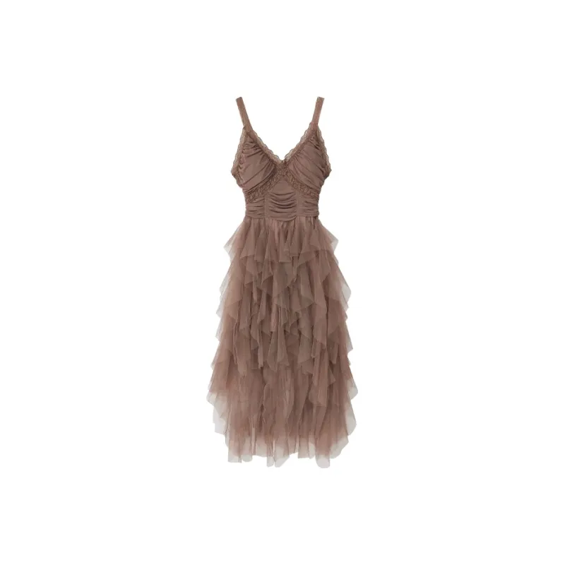 GUOZHEN Slip Dresses Women's Coffee-0