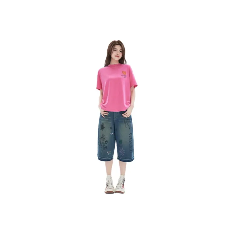 LALABOBO Denim Shorts Women's Medium Blue White-0