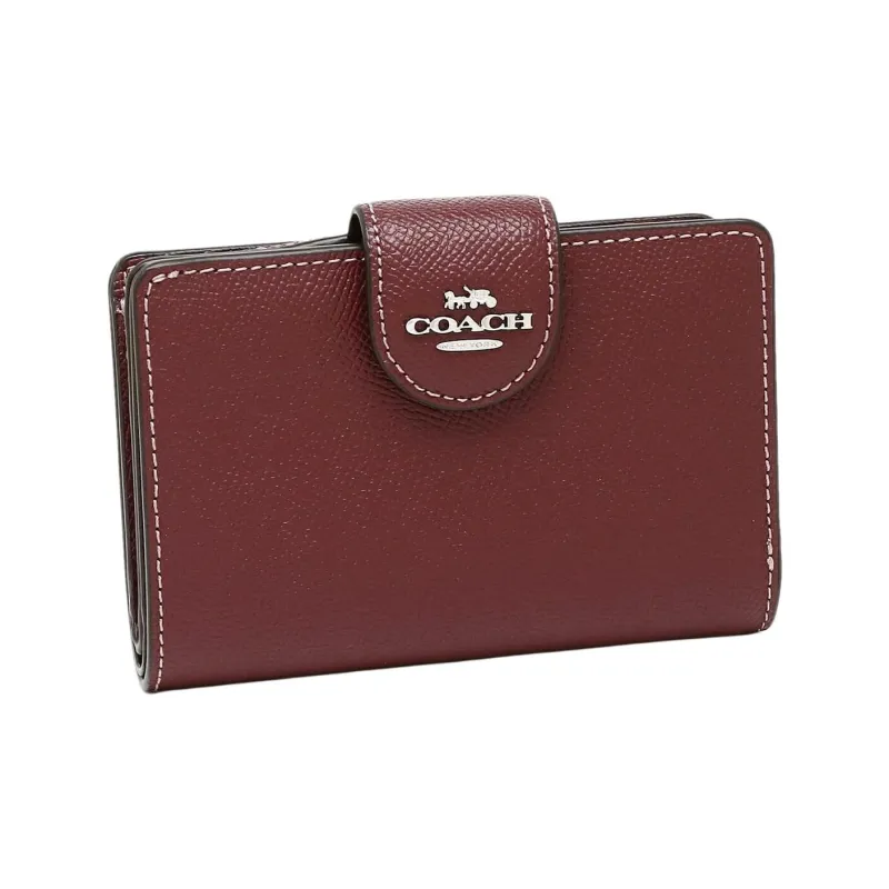 COACH Bifold Leather Wallet Mini Women's Burgundy-1