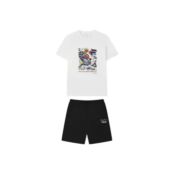 FILA Casual Sportswear Men Clothing Sets Cloud White+Jet Black