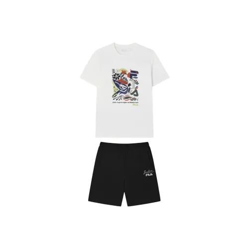 FILA Casual Sportswear Men Clothing Sets Cloud White+Jet Black
