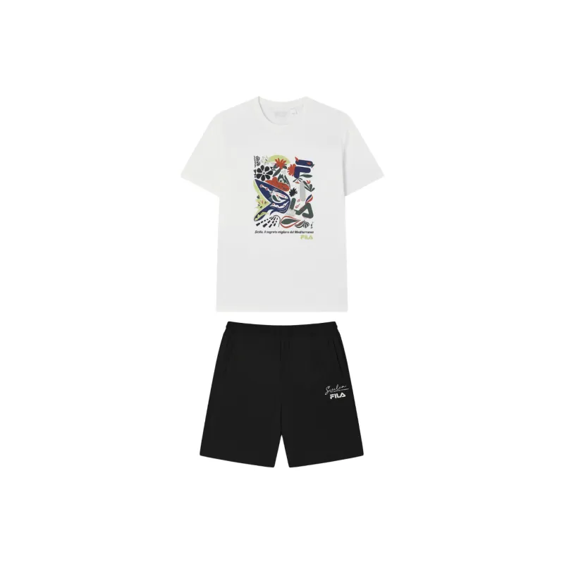 FILA Casual Sportswear Men Clothing Sets Cloud White+Jet Black-0