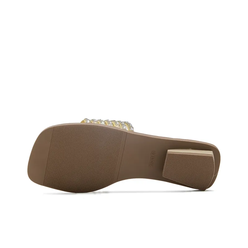 La Chapelle Rhinestone Abrasion Resistant Slide Slippers Women's Yellow-5