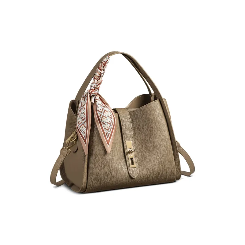 VINEY Cow Leather Handbag, One Shoulder Crossbody Tote Regular Women's Elephant Gray-0