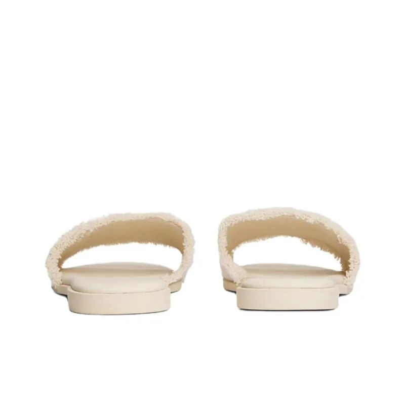 Tommy Hilfiger TH Monogram Rubber Sole Abrasion Resistant Slide Slippers Women's Beige-4