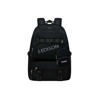 EDISON Polyester Backpack Unisex Black/Ecru/Aqua Blue